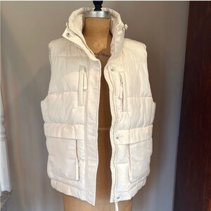 Max Studio London white puffer vest.